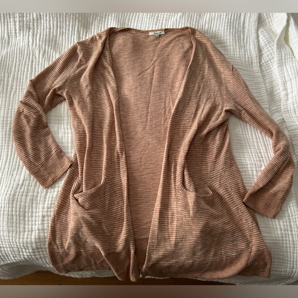 Madewell Ryder Dusty Pink Striped Cardigan Sweater